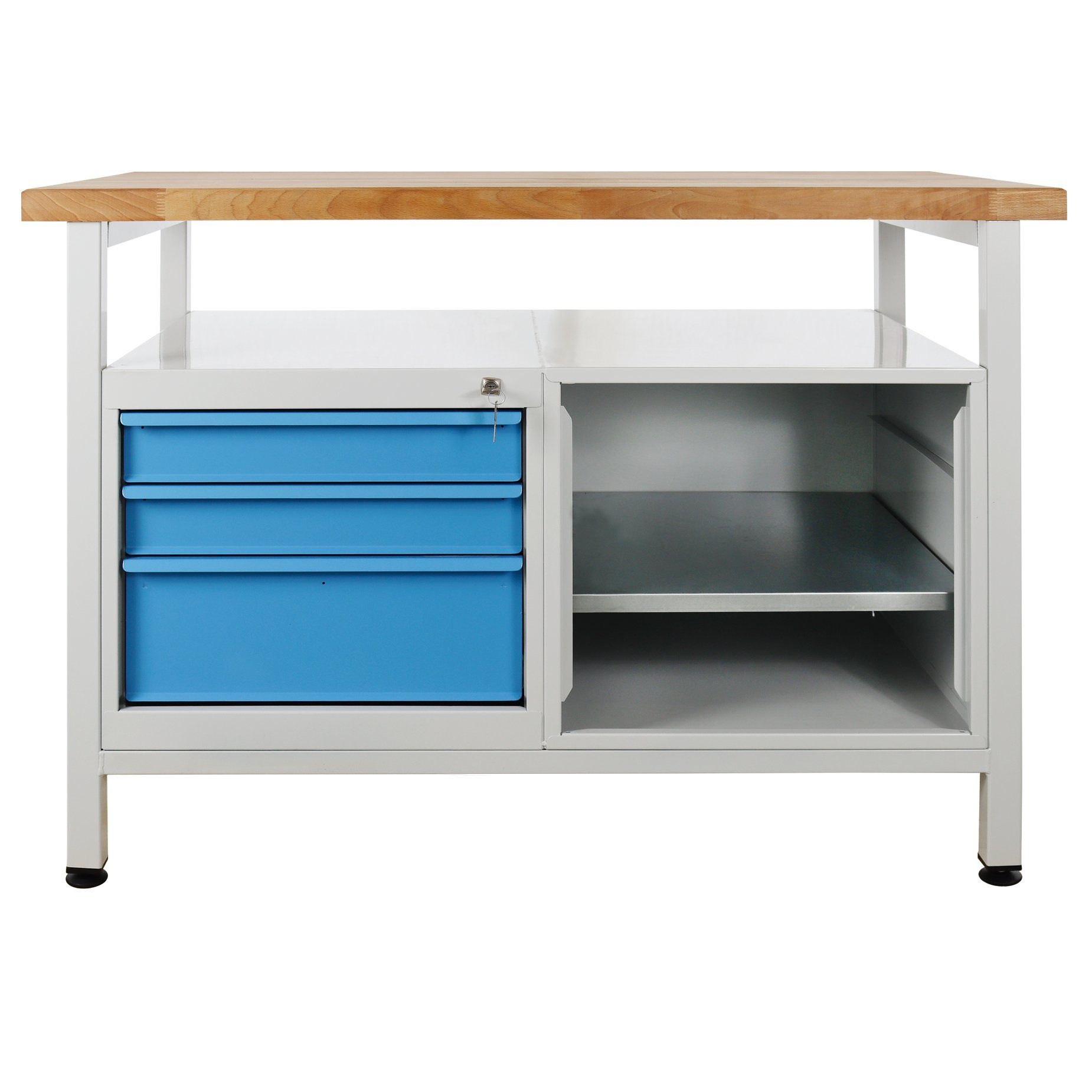 ADB Werkbank Werktisch mit 3 Schubladen und ein Regalteil 1200x600x840 mm