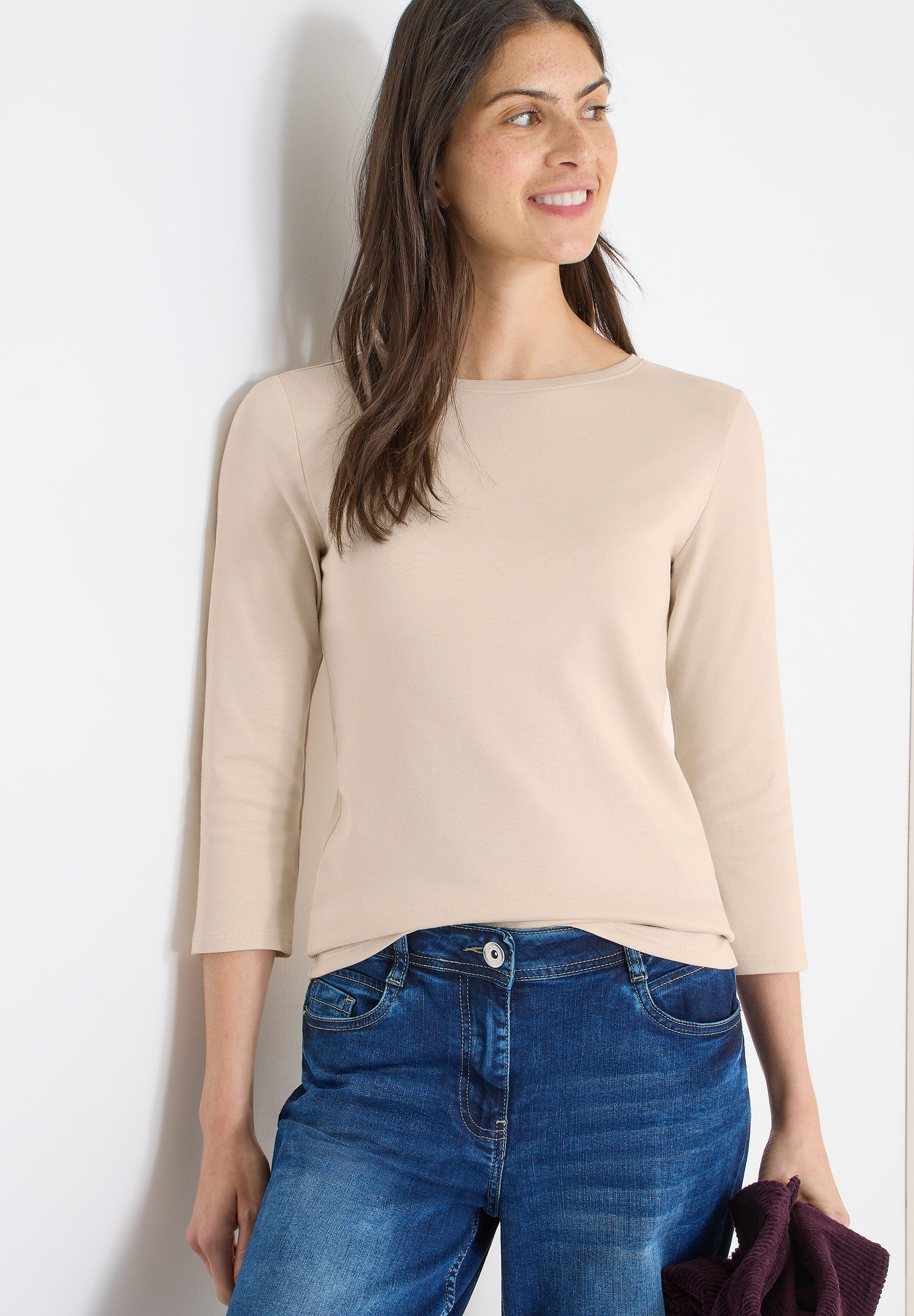 CECIL 3/4-Arm-Shirt Basic Boatneck mit U-Boot-Ausschnitt, unifarben günstig online kaufen