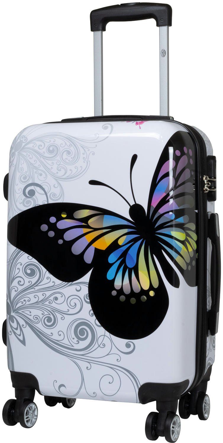 Warenhandel König Hartschalen-Trolley Butterfly, 4 Rollen, mit Motiv, Dehnfalte zur Vergrößerung des Packvolumens (Gr. L und XL)