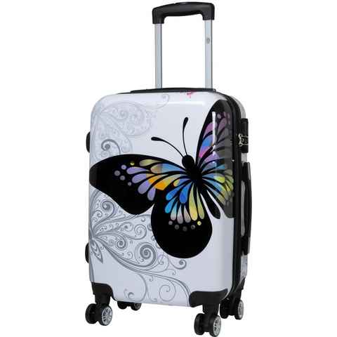 Warenhandel König Hartschalen-Trolley Butterfly, 4 Rollen, mit Motiv, Dehnfalte zur Vergrößerung des Packvolumens (Gr. L und XL)