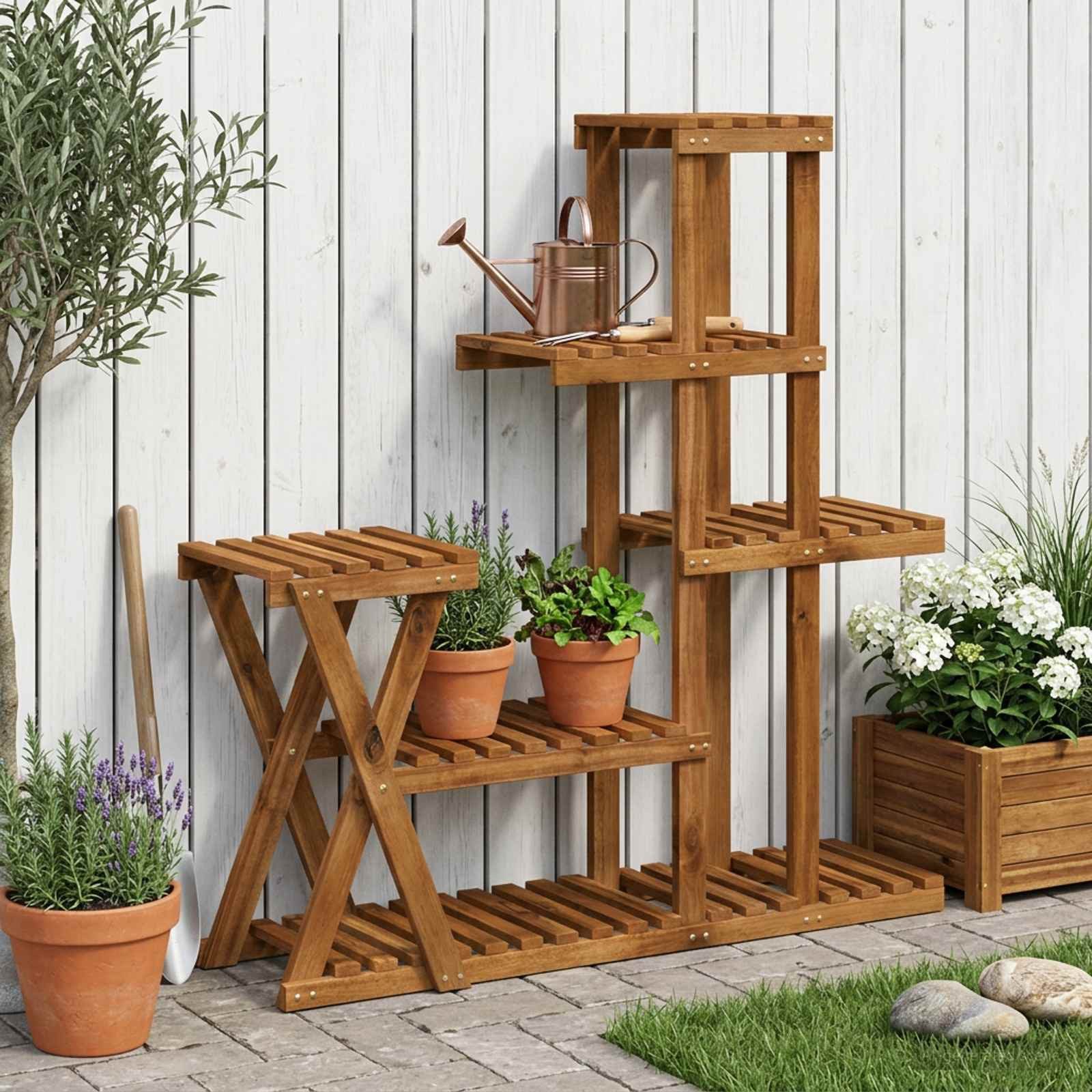 vidaXL Blumenständer Pflanzenständer Natur 95 x 25 x 101,5 cm Massivholz (1 St)