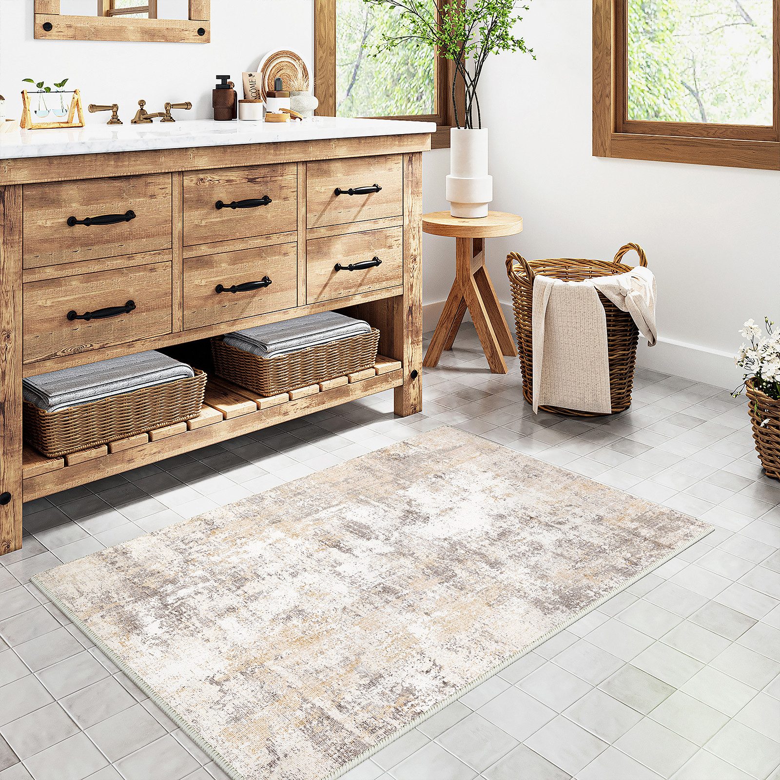 PURECOZY Teppich Verschiedene Größen, Waschbar & Rutschfest, abstrakter Stil, Rechteckig, Höhe: 5 mm, für Wohnzimmer, Schlafzimmer, Flur, Küche & Eingangsbereich