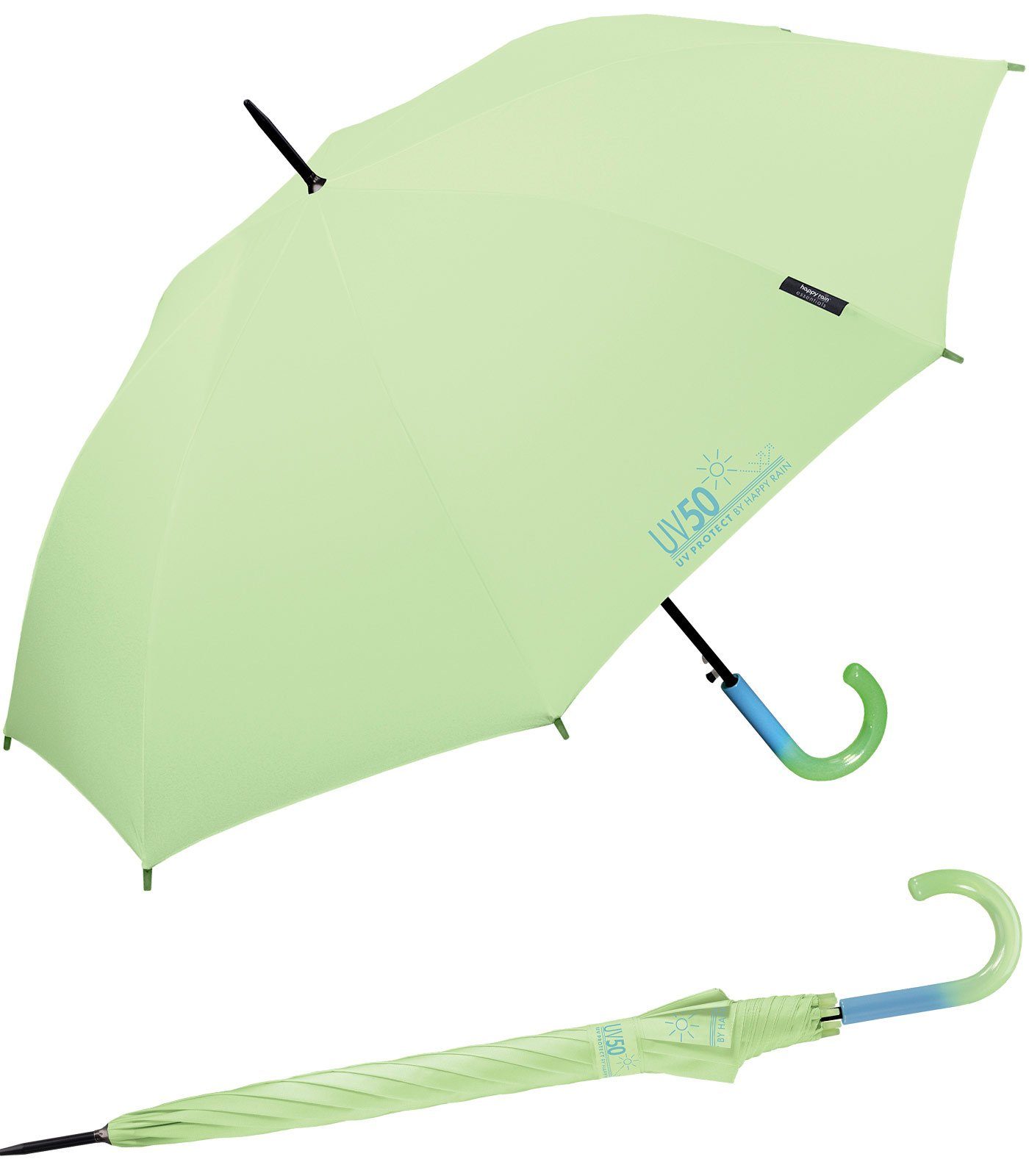 HAPPY RAIN Stockregenschirm UV-Protect UV50 mit Automatik zweifarbiger Griff, schützt vor Sonne und Regen