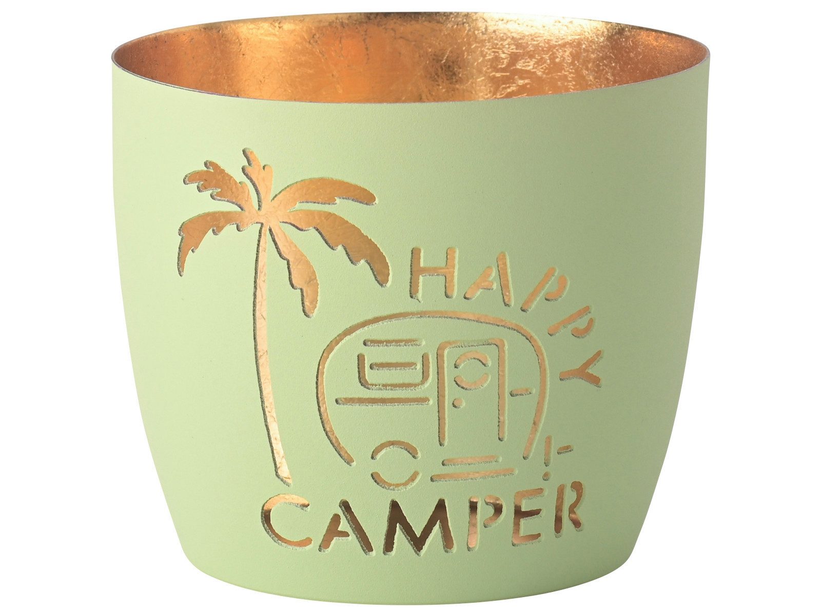 Giftcompany Windlicht Madras Windlicht M Happy camper pastellgrün/gold 8,5cm