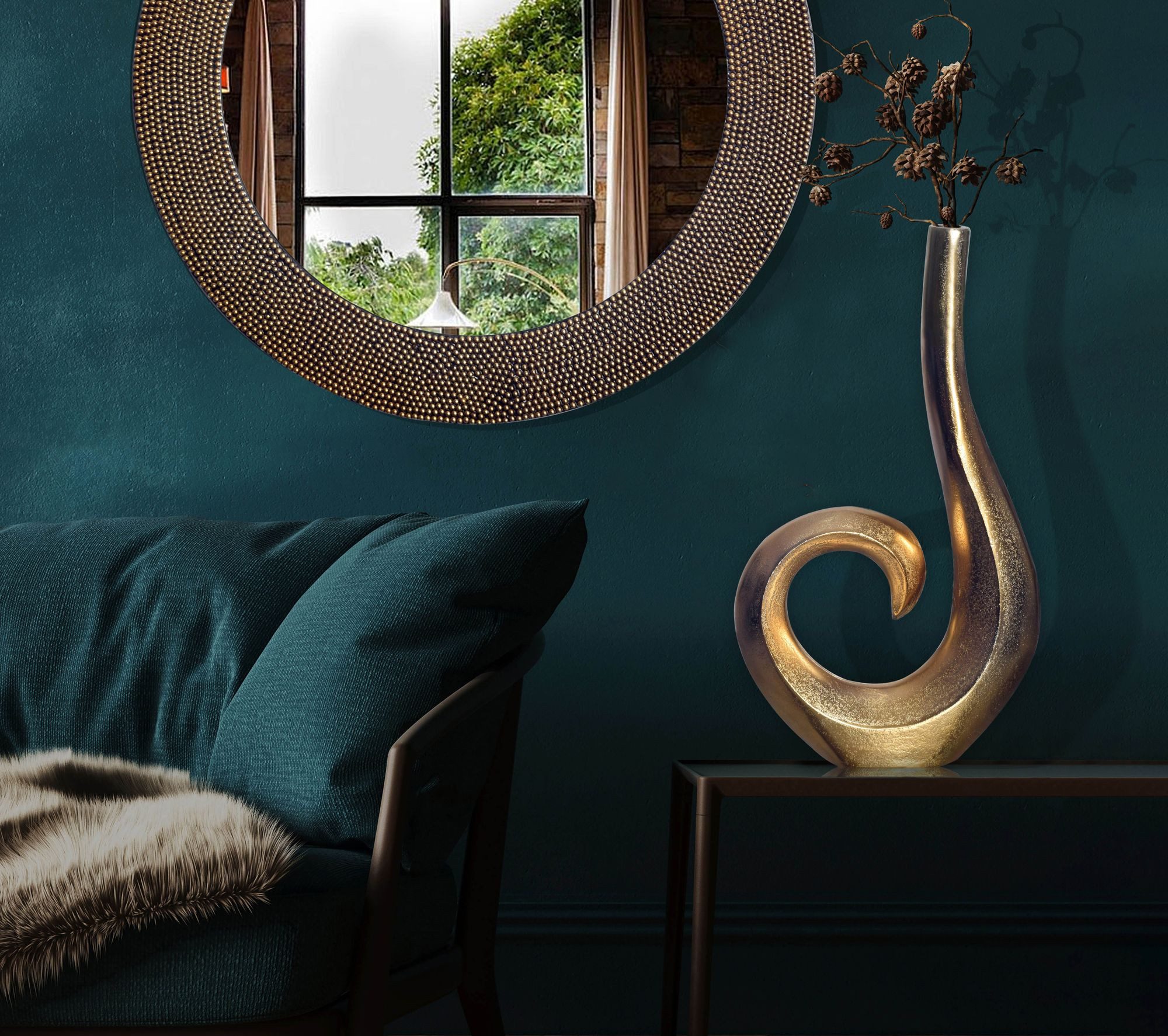 FINEBUY Tischvase FB65128 Vase Blumenvase 47 cm Aluminium Spirale Wohndeko Dekovase (Dekovase 47 cm Aluminium Gold Modern Klein Spirale), Alu Blumenvase Handgefertigt, Vase für Blumen