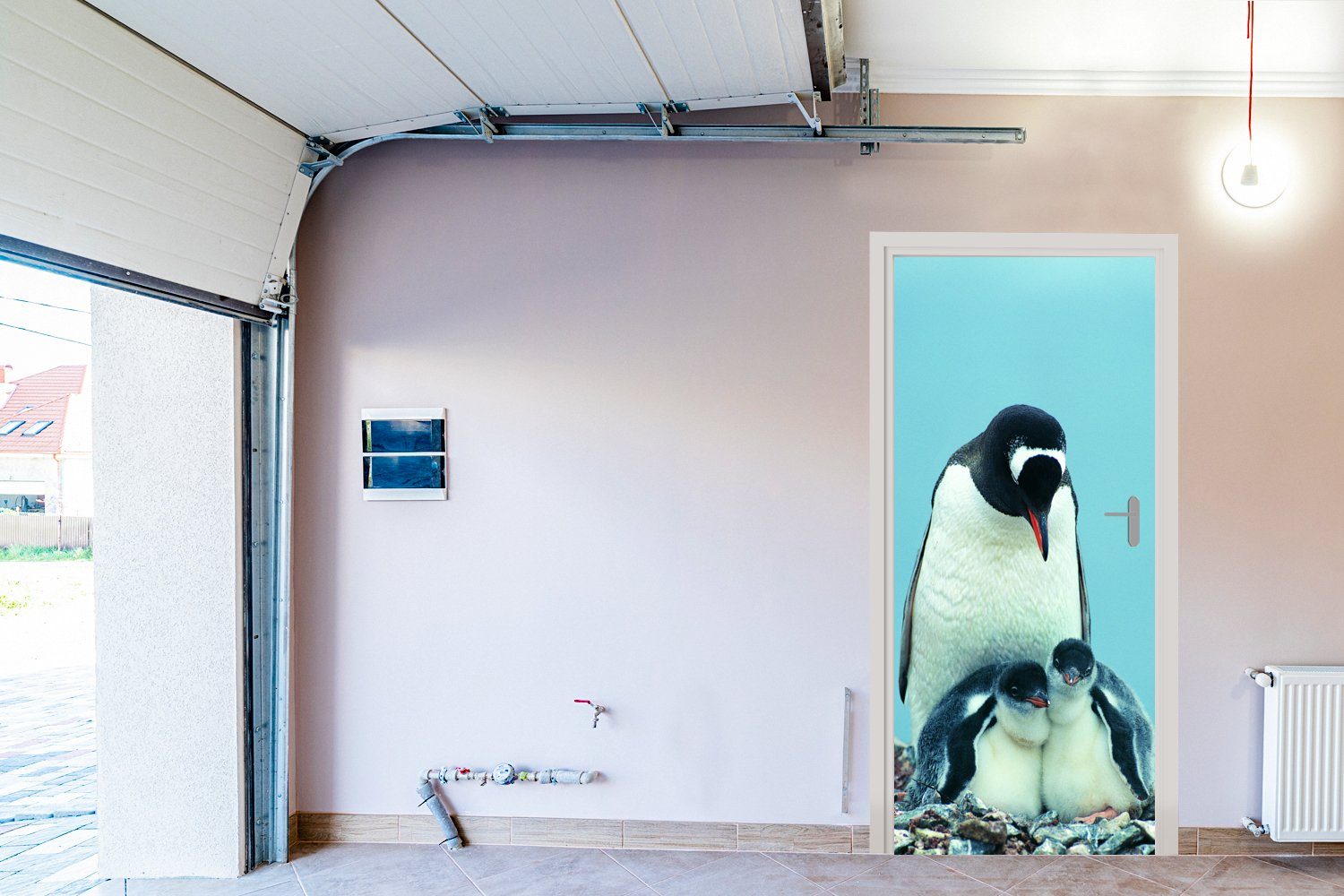 Türaufkleber, Pinguine (1 Türtapete für cm Matt, Fototapete Tür, 75x205 - Küken, bedruckt, - MuchoWow St), Tiere