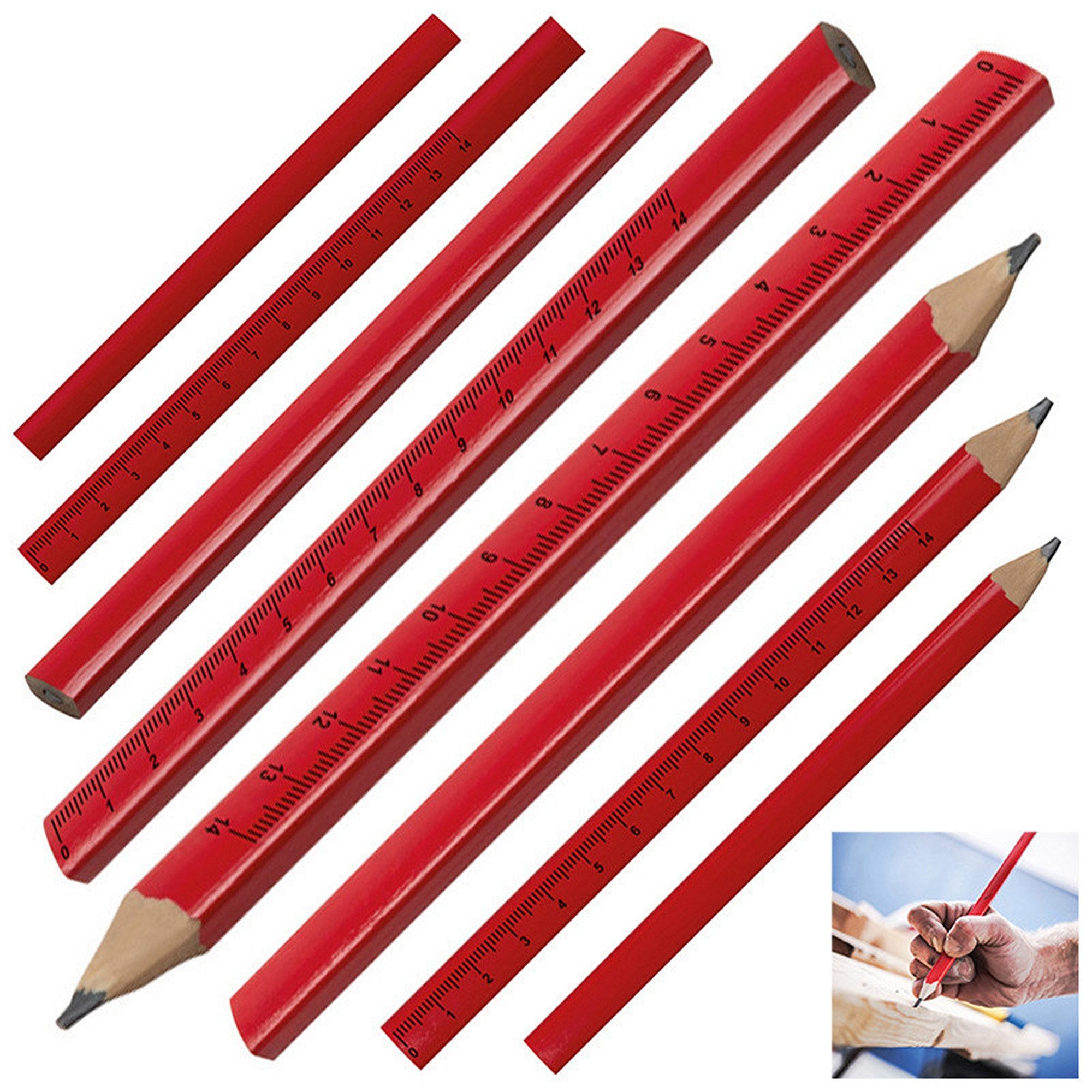 Easy Gifts Bleistift 10 Zimmermannsbleistifte / mit aufgedrucktem Lineal / 17,5cm / Farbe: