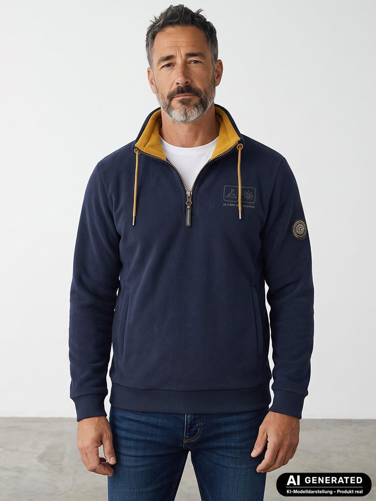 Coastguard Troyer Herren Fleecetroyer 80936 mit Stehkragen - Troyer-Pullover Fleece Troyer-Kragen mit Kordelzug, Rib am Kragenäußeren, Seitentaschen