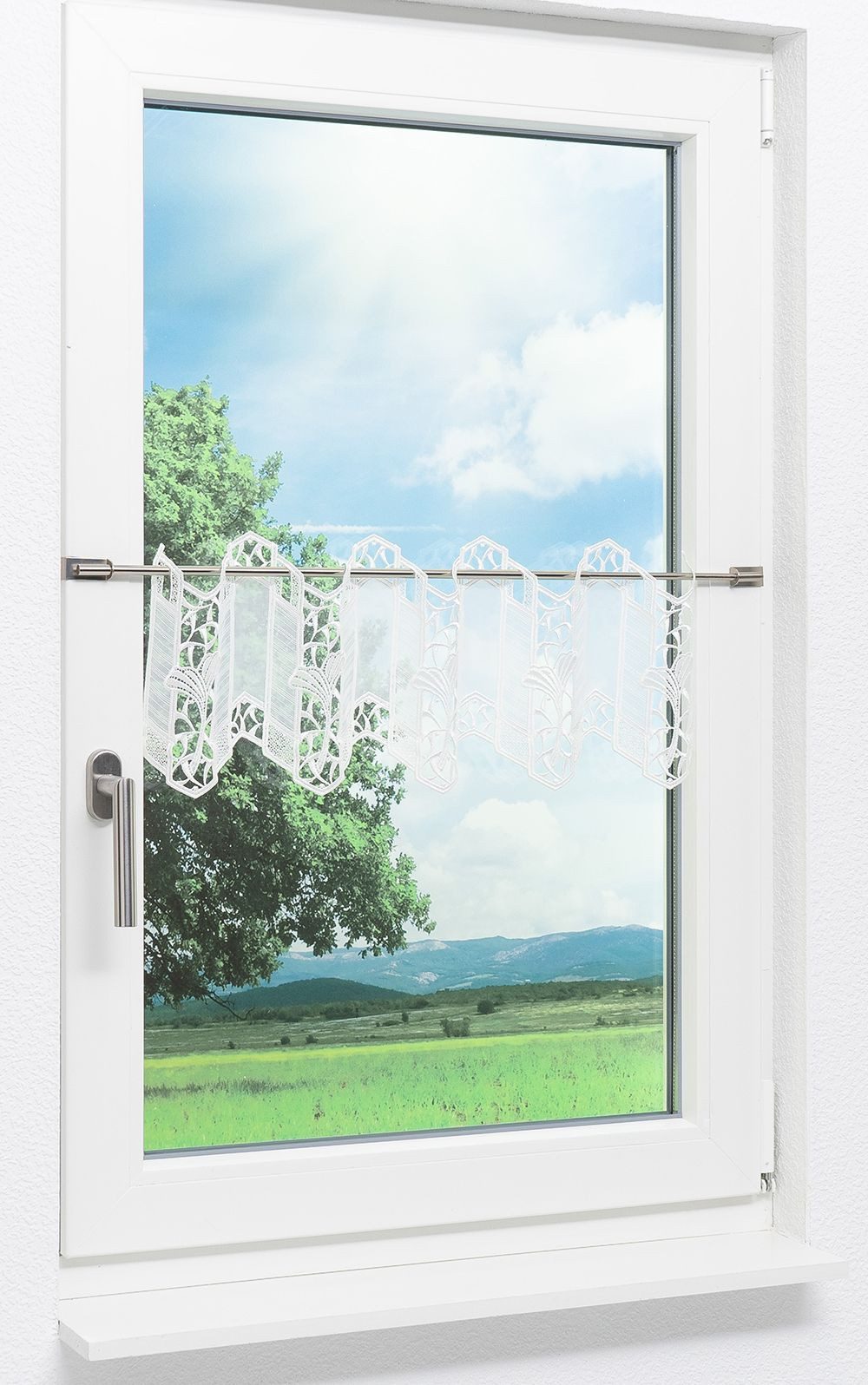 Plauener Spitze® Scheibengardine Ginkgoblätter (1 St), transparent, HxB 26x günstig online kaufen