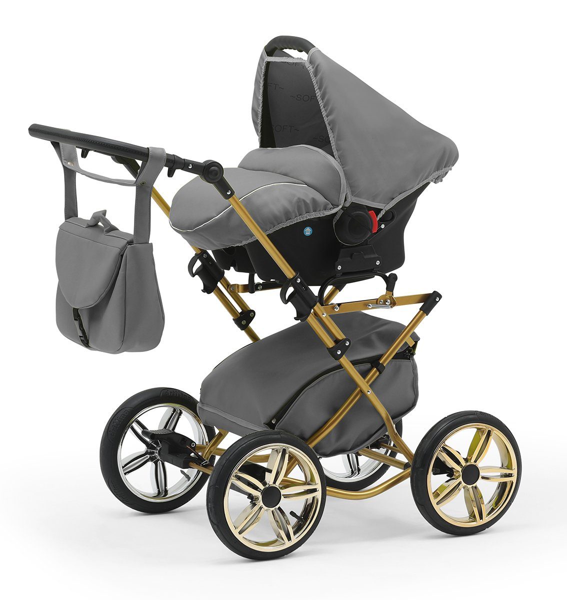 babies-on-wheels Kombi-Kinderwagen Designs und in Sorento - Autositz 1 10 Grau Iso 14 in Teile Base inkl. 4 