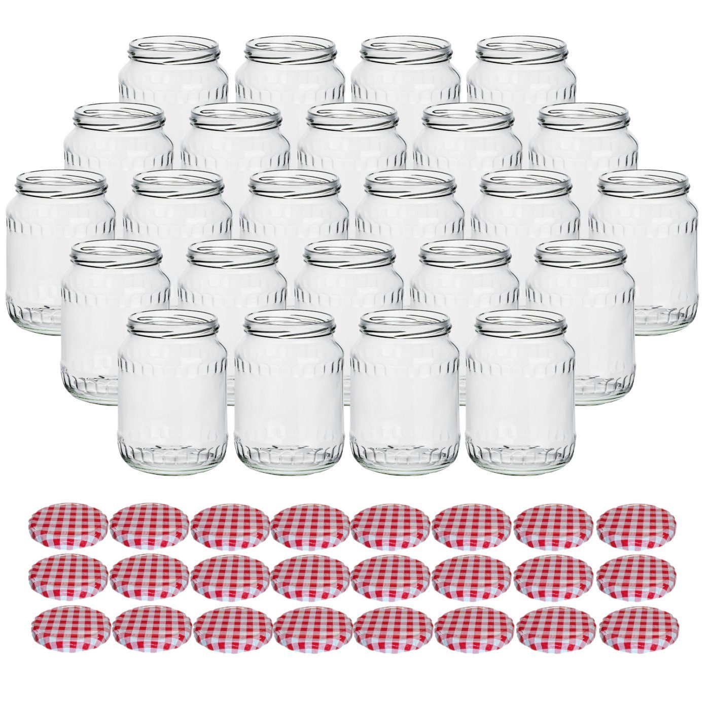 gouveo Einmachglas Vorratsgläser 720 ml Klassik mit Schraub-Deckel - Große Einmachgläser, (24-tlg., Karorot BS)