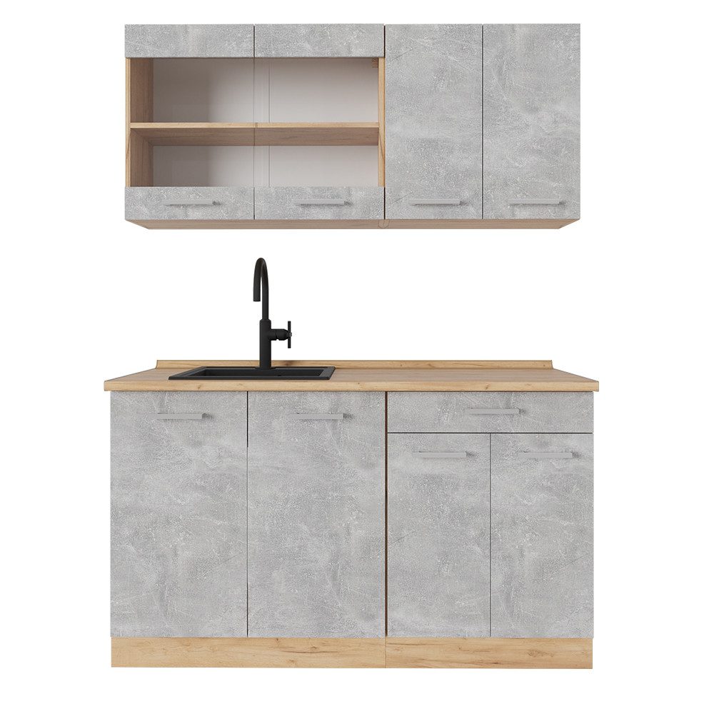 Vicco Küchenzeile R-Line, Beton/Goldkraft Eiche, 140 günstig online kaufen