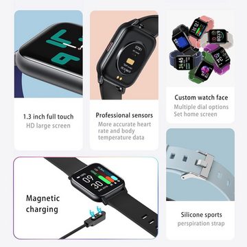 MicLee Smartwatch (1,3 Zoll, Android iOS), Damen herren pulsmesser schrittzähler schlafmonitor benachrichtigung
