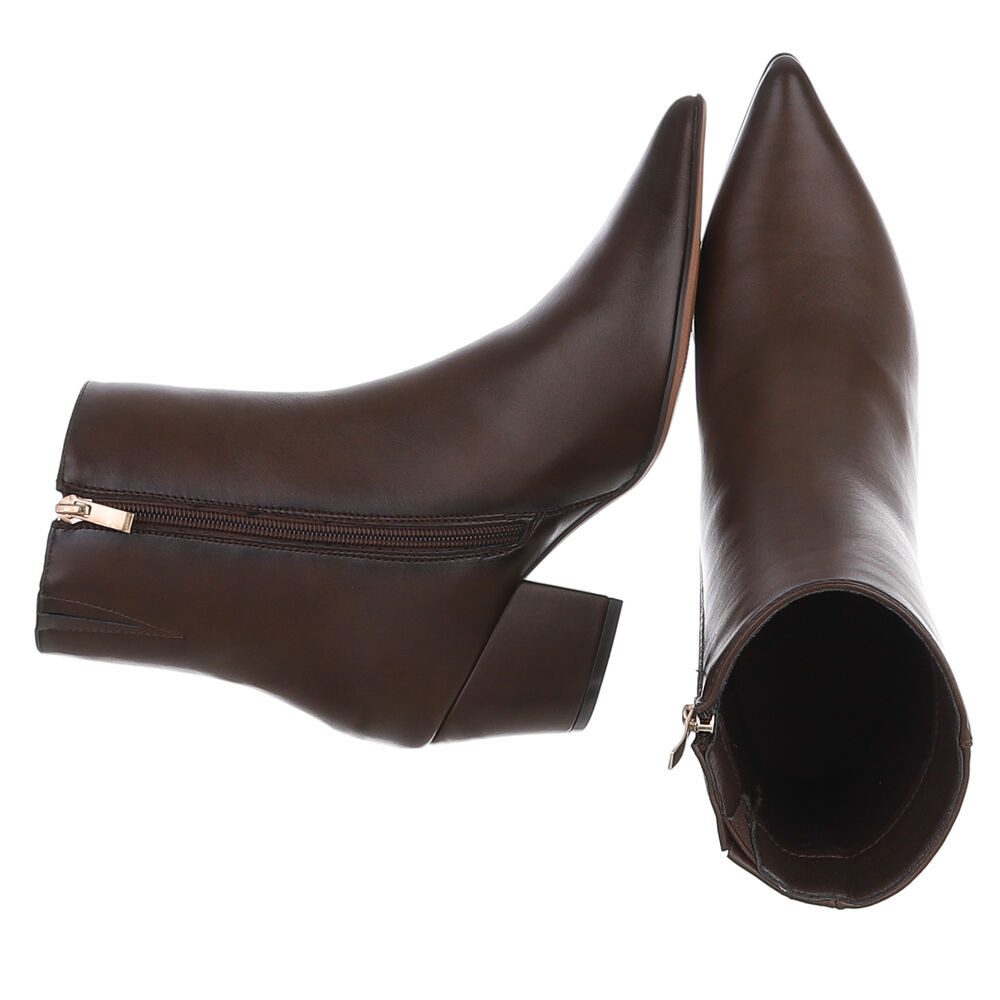 Ital-Design Damen Stiefelette spitz mit Blockabsatz und Reißverschluss Westernstiefelette (91742487) Blockabsatz Stiefeletten in Braun