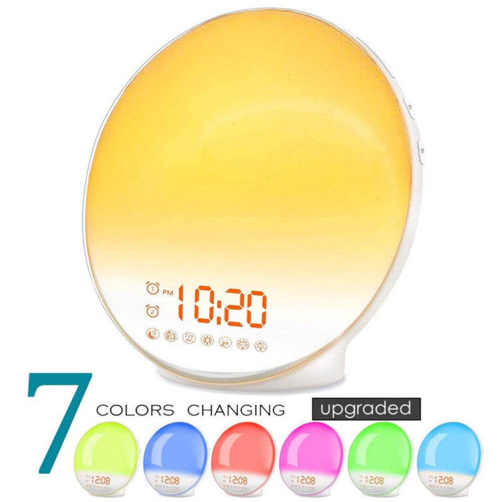 Ophy Tageslichtwecker Lichtwecker mit Sonnenaufgangs- & Sonnenuntergangs-Simulation 7 Naturgeräusche, 2 Alarme, Snooze, 11 Farben, 20 Helligkeiten