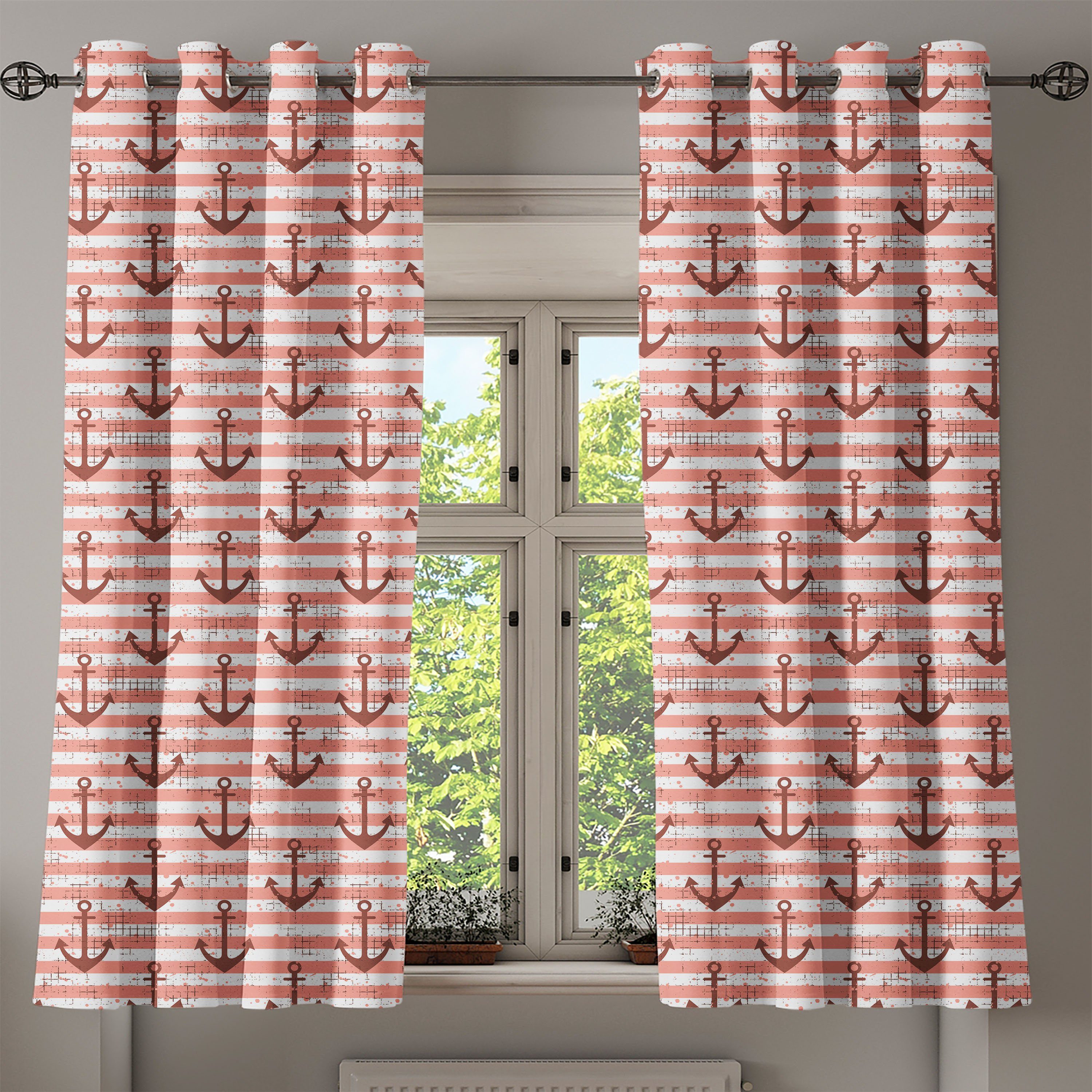 Gardine Dekorative für Abakuhaus, Anker Nautical Wohnzimmer, Grunge Schlafzimmer 2-Panel-Fenstervorhänge