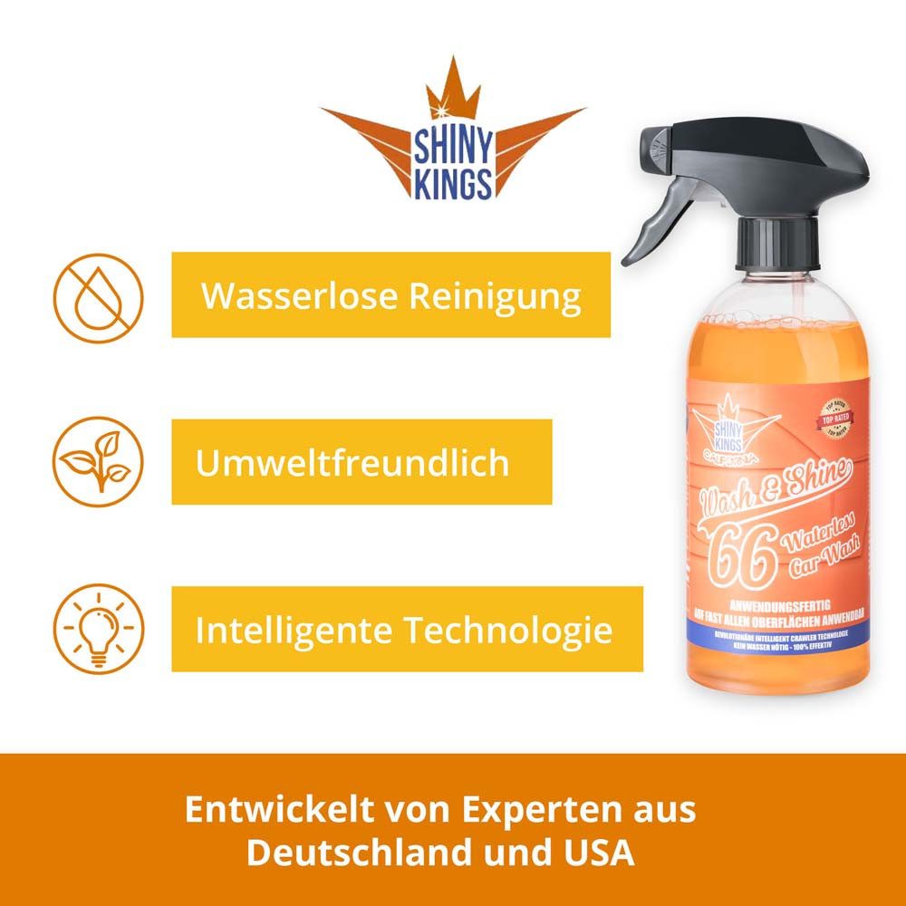 Shinykings Wash & Shine CAR - Schnellreiniger - 5,5 Liter + 4 x Spezialtuch Auto-Reinigungsmittel