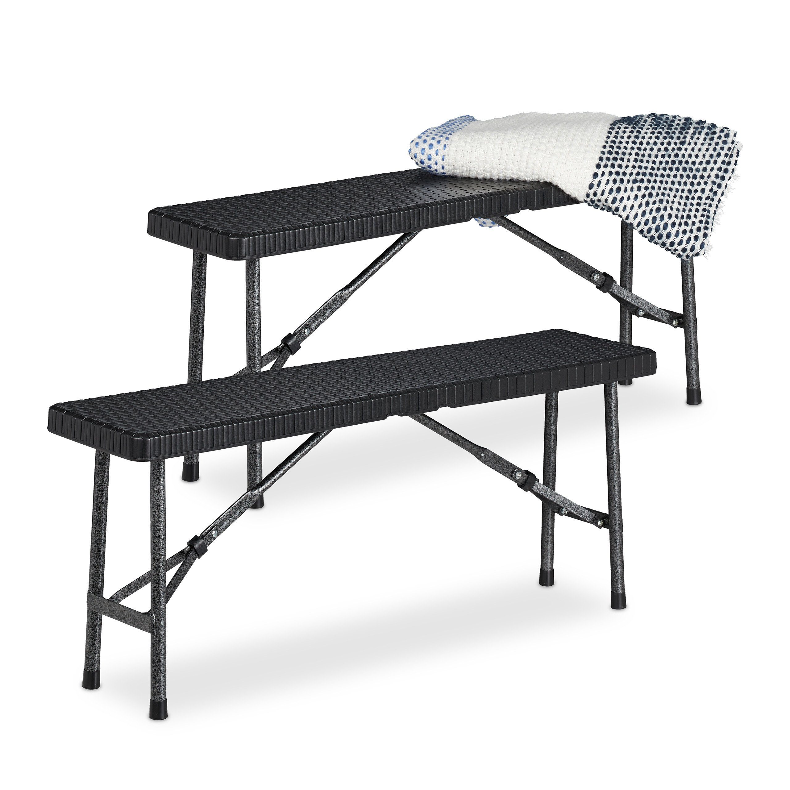 relaxdays Bierzeltgarnitur Schwarze Bierbank 2er Set, (2er Set, 2-tlg., 2er Set)