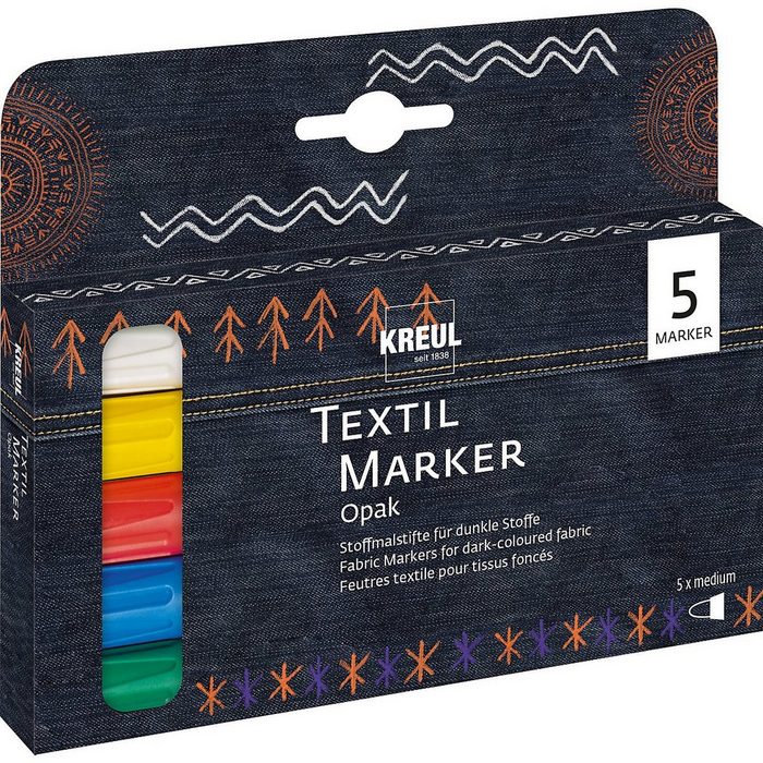 Kreul Faserstift KREUL Textil Marker Opak medium 5er Set
