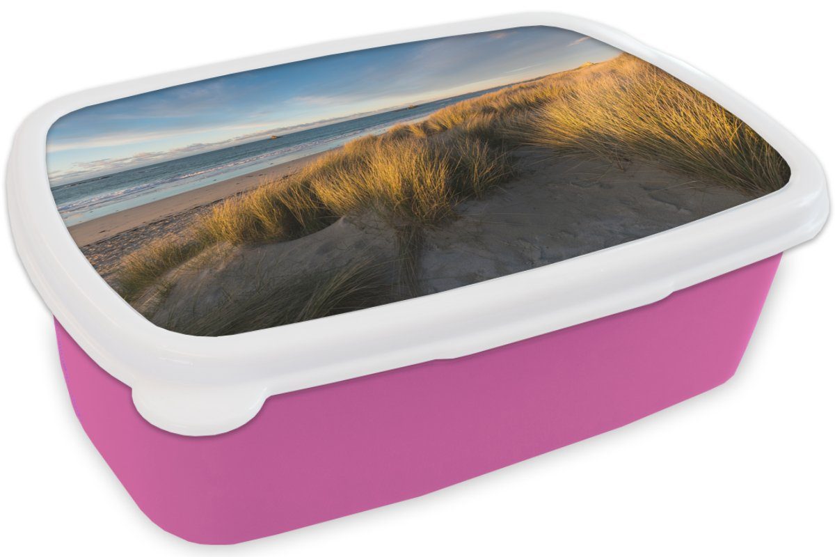 MuchoWow Lunchbox Düne - Strand Erwachsene, (2-tlg), für Kinder, Kunststoff, Kunststoff Brotbox rosa - Meer, Snackbox, Mädchen, Brotdose