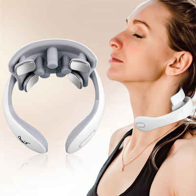 CkeyiN Nacken-Massagegerät EMS-Mikrostrom-Nackenmassagegerät mit 9 Massageköpfen, 6 Pulsmodi, 4 Virbrationsmodi, 15 Intensitätsstufen, Wärmfunktion, leicht &tragbar