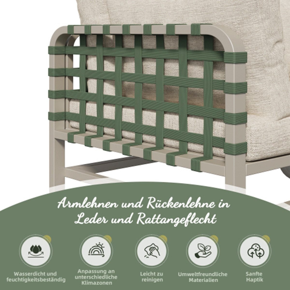 Welikera Gartenlounge-Set Outdoor Sofa Set inkl. aller Sitz & Rückenkissen (4-5 Sitzer), Balkonset, Garten und Terrasse, Aprikose