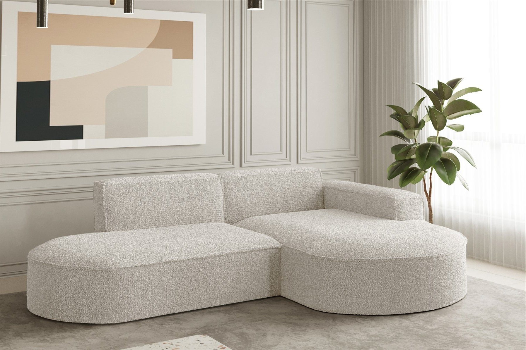 Fun Möbel Ecksofa Ecksofa Designersofa PALMA XS mit Ottomane in Stoff Ascot, Rundumbezug