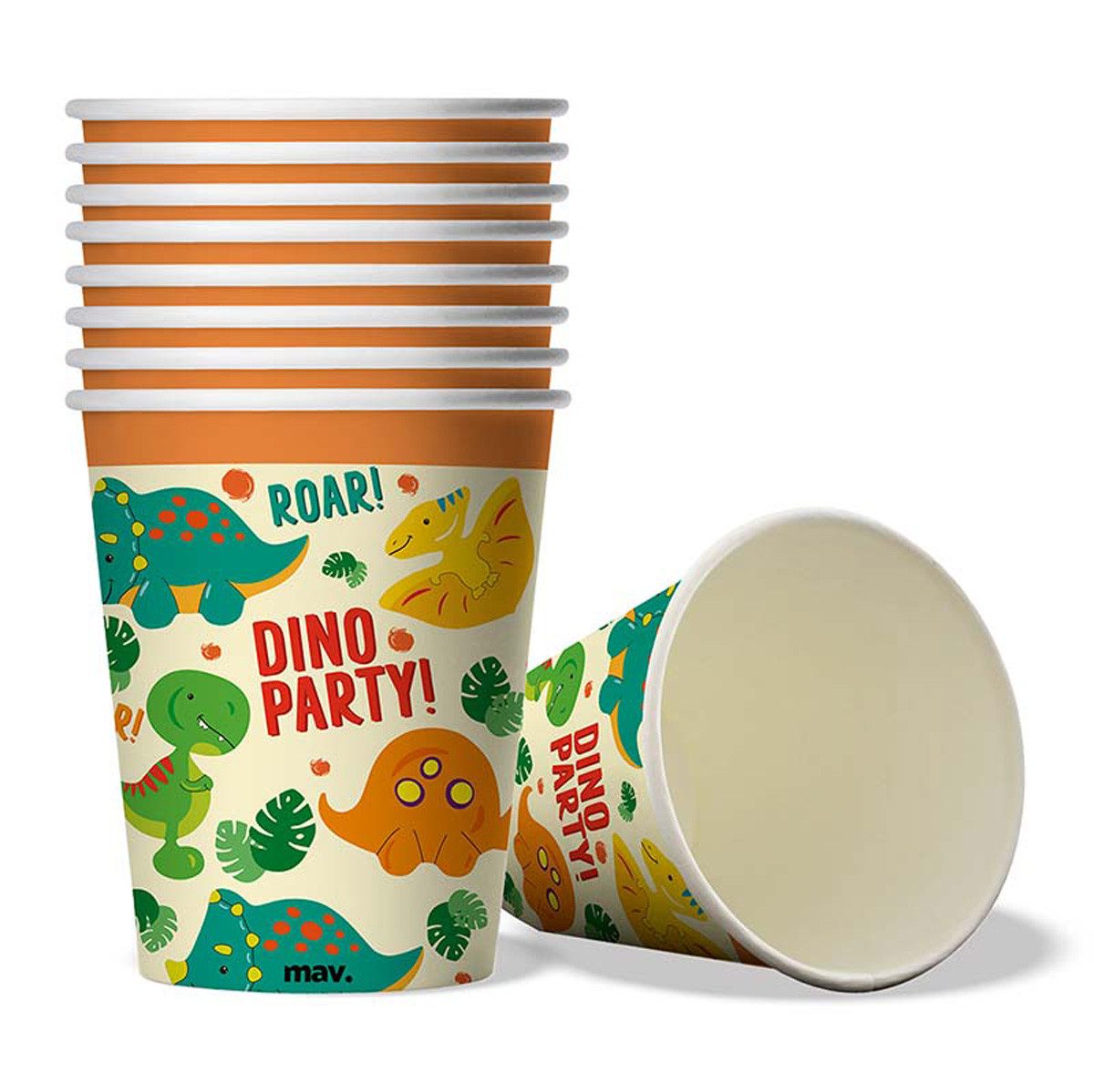 Grabo Einwegbecher Pappbecher Dinosaurier 200ml/8Stk., Papier, Pappe