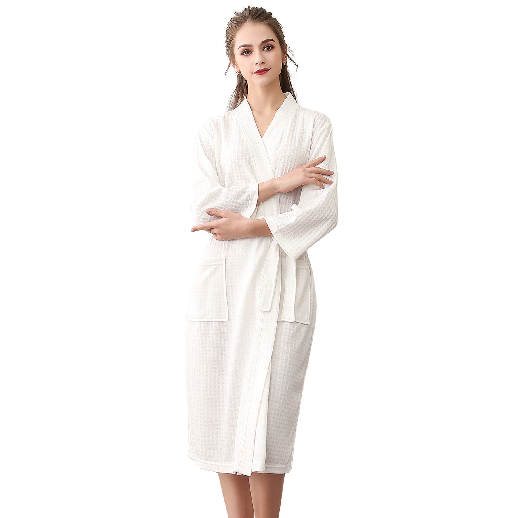 Mutig Bademantel Herrenbademantel Bademantel Damen, Morgenmantel Polyester-Waffelgewebe, Bindegürtel, Taschen, Langform, Walkfrottee, Gürtel, 2 Taschen, Gurtel