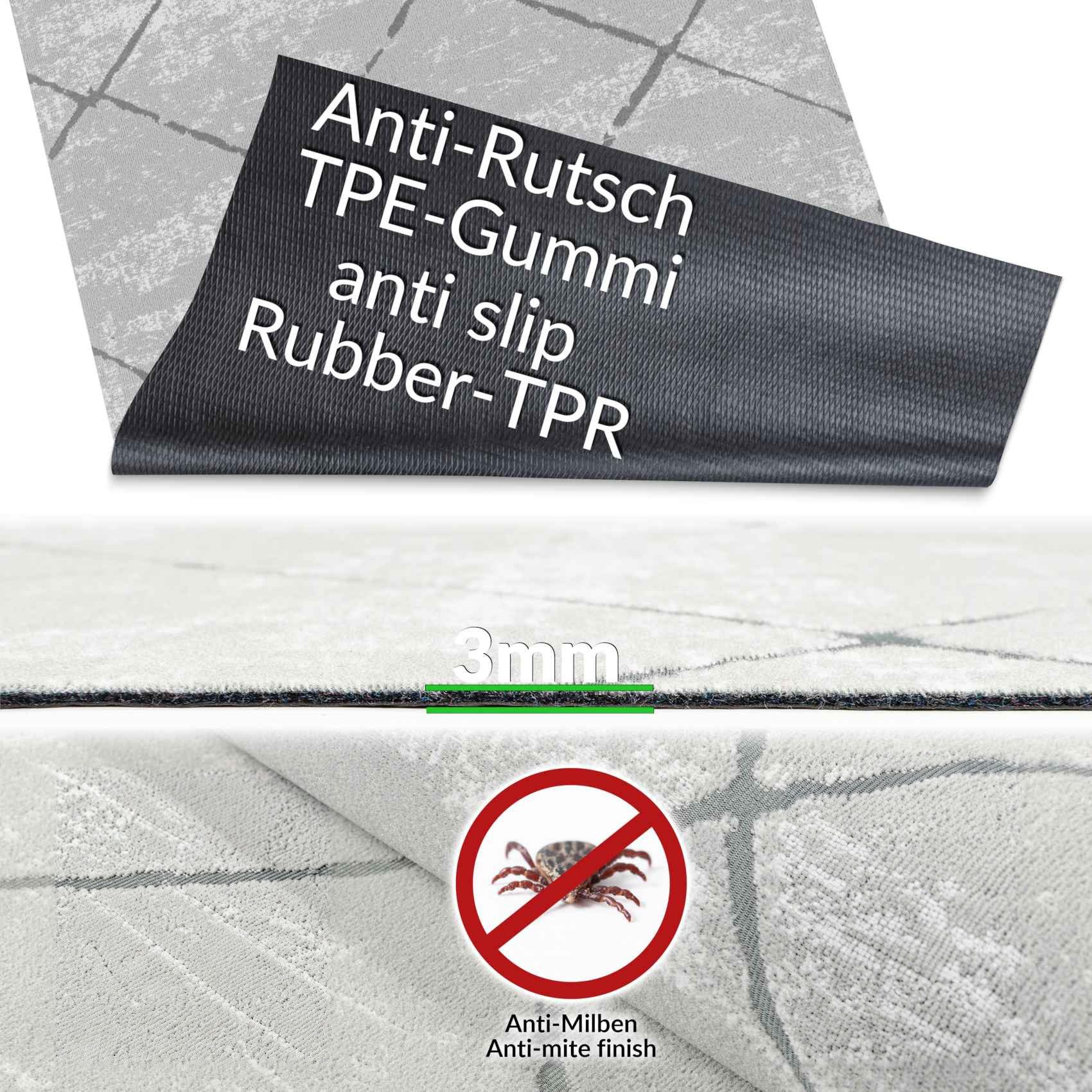 ANRO Küchenläufer AYDI Teppichläufer Premium Läufer Textil, Eckig, Bodenläufer 100x50cm Karo Grau pflegeleicht