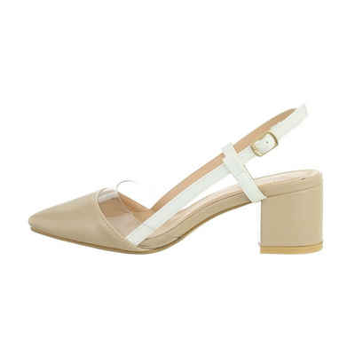 Ital-Design »Damen Abendschuhe Elegant« High-Heel-Sandalette Blockabsatz Sandalen & Sandaletten in Beige
