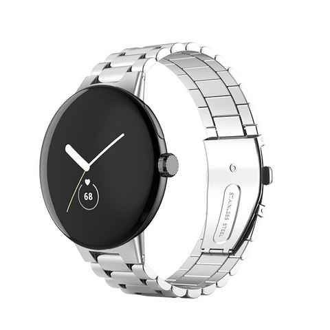 Wigento Smartwatch-Armband Für Google Pixel Watch 1 + 2 Stahl Metall Armband Silber Smart Uhr Neu