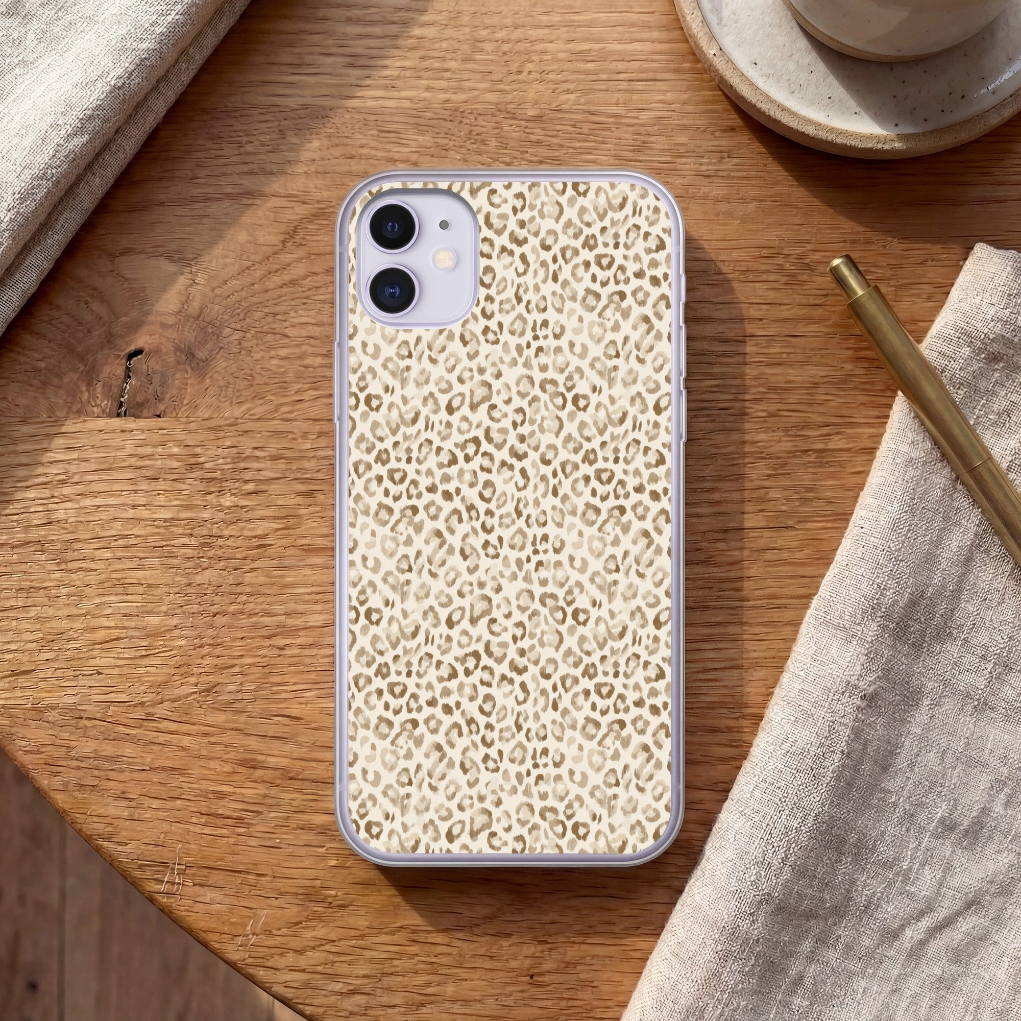 MuchoWow Handyhülle für Apple iPhone 11 Leopard - Klassisch - Beige, Smartphone-Bumper, Print, Handy Schutzhülle Dünn
