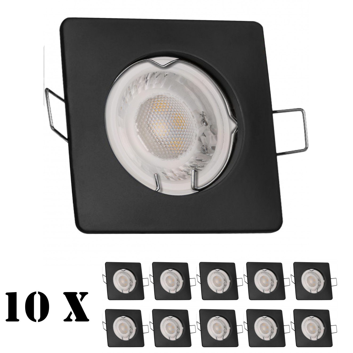 schwarz LEDANDO Einbaustrahler flach mit 10er LED Leuchtmittel extra Set Einbaustrahler LED 5W in