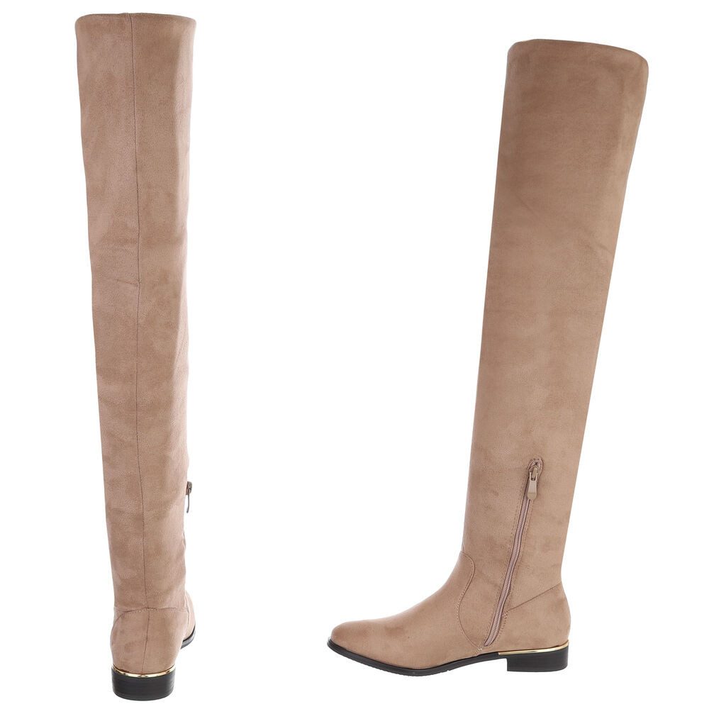 Ital-Design Elegante Overknee-Stiefel aus weichem Material für Damen Stiefel (90727003) Blockabsatz Overknees in Hellbraun – Bild 5 von 5