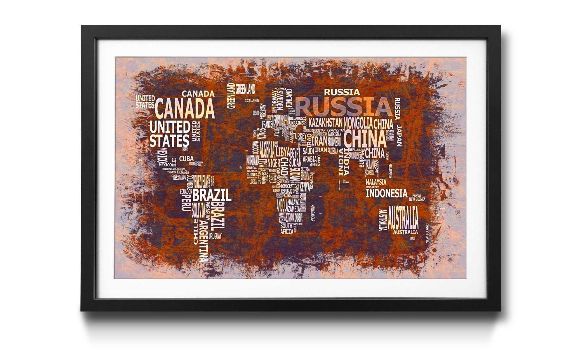 4 Worldmap Kunstdruck Wandbild, Weltkarte, erhältlich No.19, in WandbilderXXL Größen
