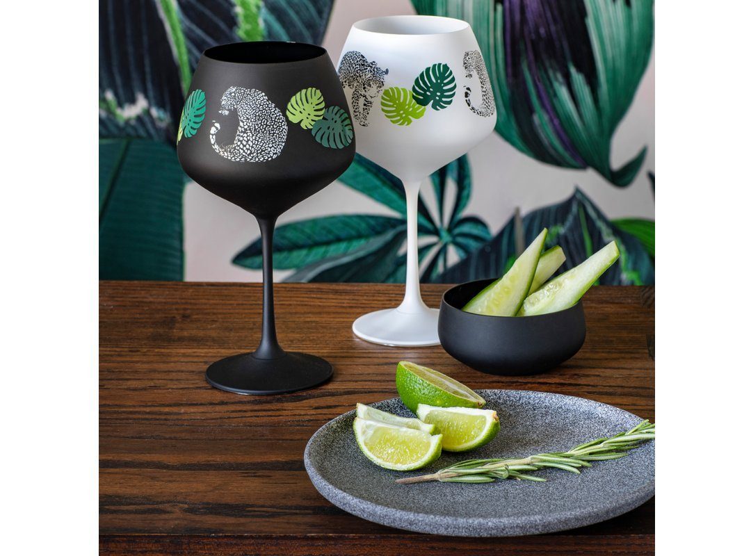 Crystalex Portweinglas Jungle Weingläser Gin & Tonic 580 ml, 2-tlg., Kristallglas, Leoparden, in schwarz matt /weiß matt, Kristallglas, 2er Set