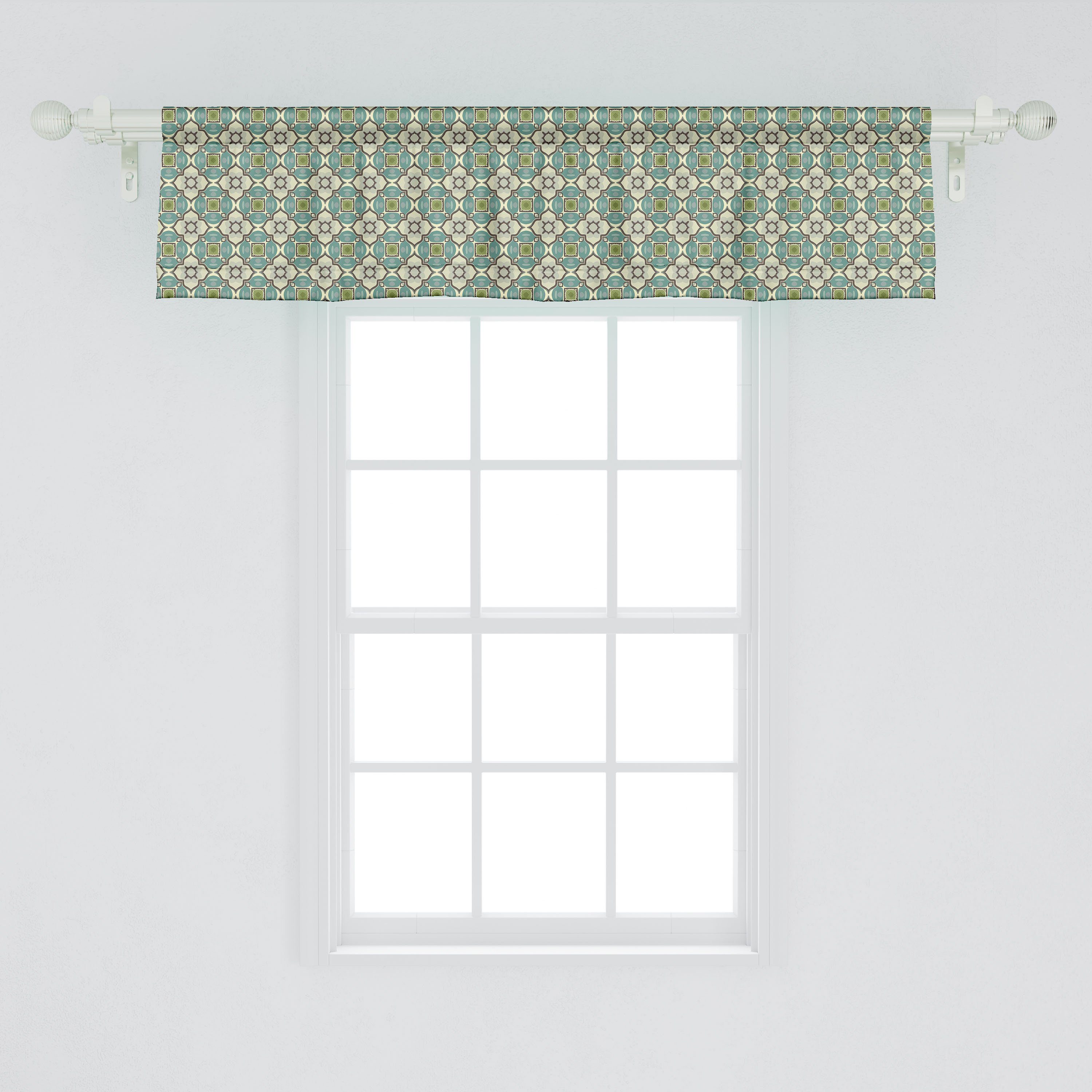 Scheibengardine Vorhang Volant für Abstract Abakuhaus, Microfaser, Küche Ornament Schlafzimmer Dekor Stangentasche, Nostalgische Jahrgang mit