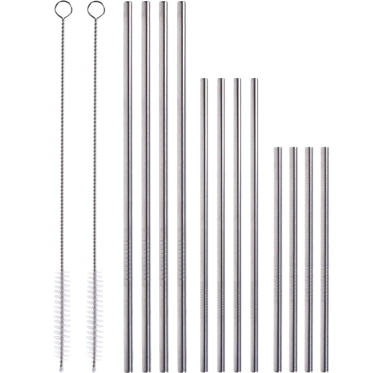 Excellent Houseware Trinkhalme Edelstahl Trinkhalme 14-teilig in 3 Größen inkl. 2 Reinigungsbürsten, (14-tlg., 16tlg. Set), mit Standard-Durchmesser Ø 6 mm