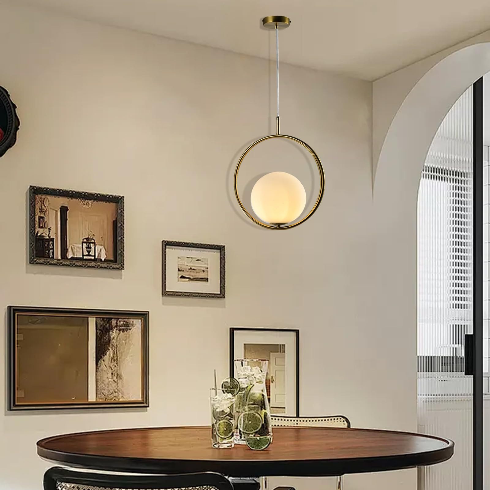 LQWELL Pendelleuchte Modern Skandinavisch Globe Pendelleuchteenlampe Hängeleuchte G9, keine Glühbirnen, Innenbeleuchtung Lampe Mid Century Pendellampe Hängelampe, Pendelleuchte Esstisch, für Küche Wohnzimmer Schlafzimmer Esszimmer