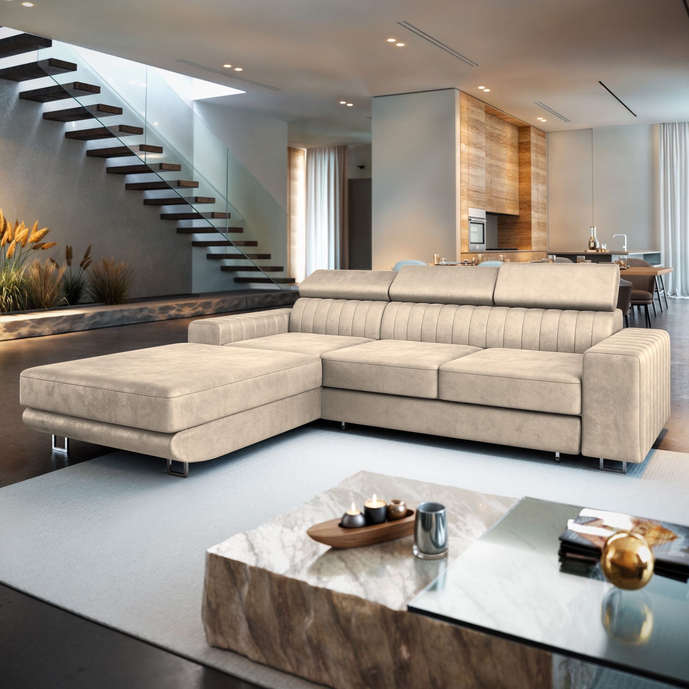 Masseno Ecksofa NOTO mit Schlaffunktion L-Form, Sofa mit Bettkasten