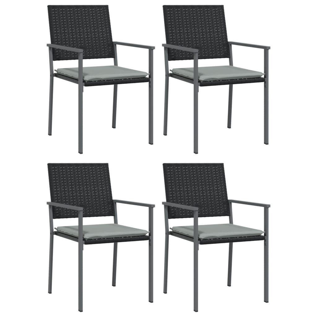 vidaXL Stk 4 mit Poly Gartenstühle 54x62,5x89cm Rattan Schwarz Kissen Gartenstuhl