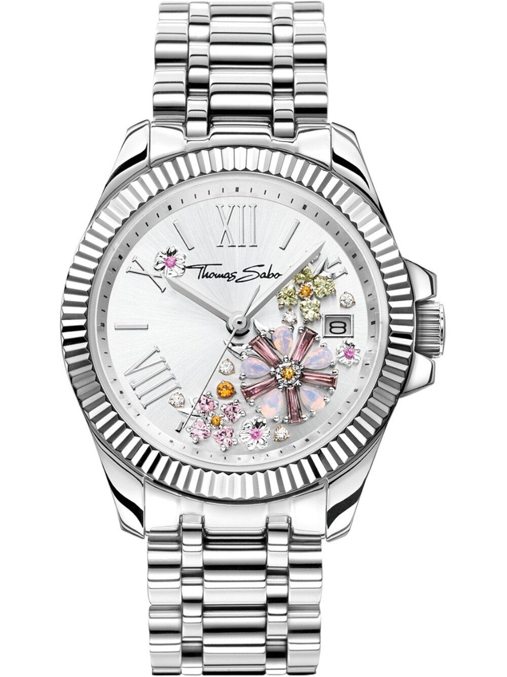THOMAS SABO Quarzuhr Thomas Sabo WA0381-201-201 Damenuhr Blumen 33mm 5ATM Thomas Sabo WA0381-201-201 Damenuhr Blumen 33mm 5ATM