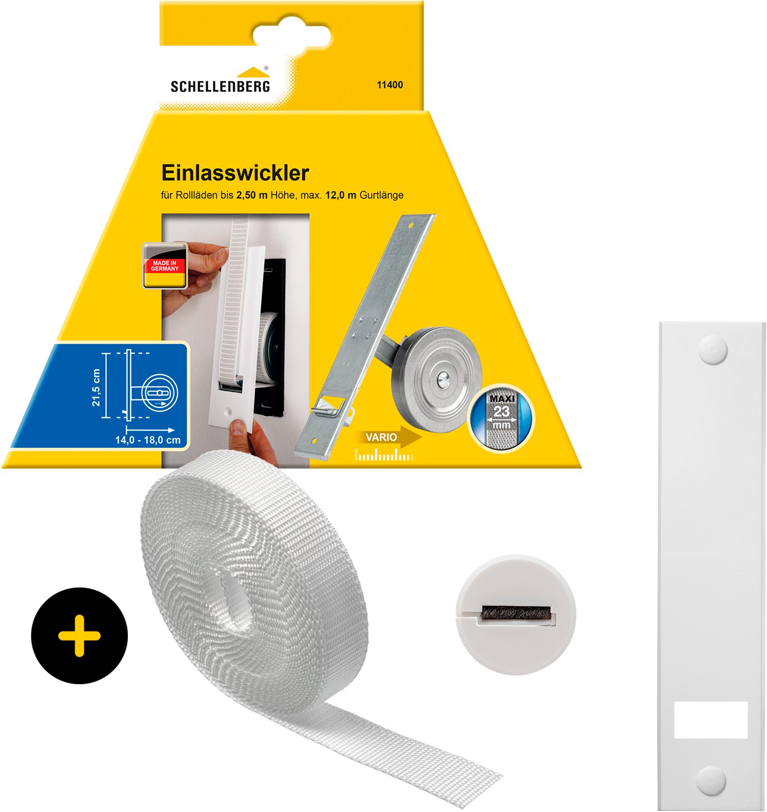 Einlass-Gurtwickler inkl. Abdeckplatte, Gurtführung, Rollladengurt grau oder weiß