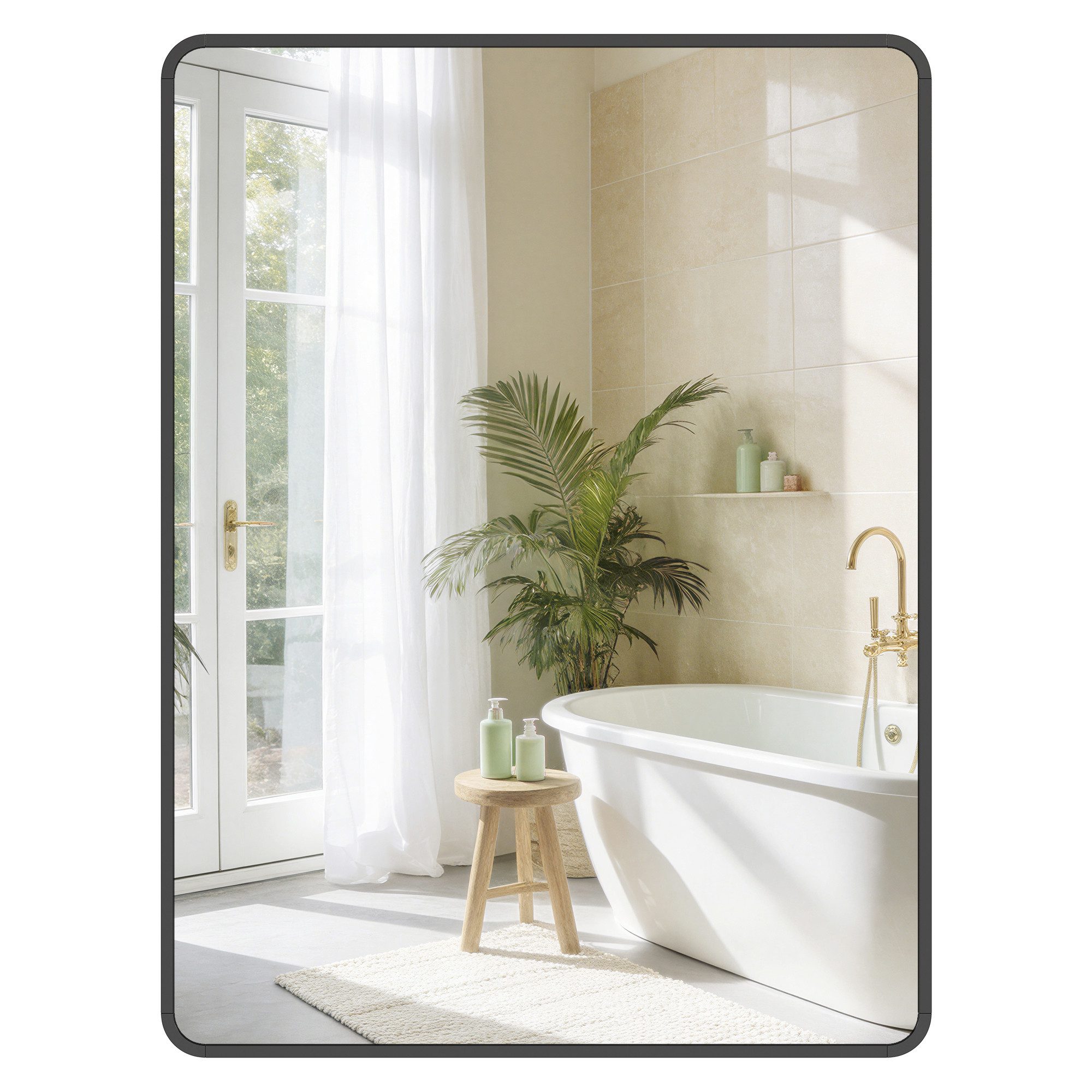 SONGMICS Standspiegel 2 Aufhängemöglichkeiten, Spiegel für Bad mit Sicherheitsfolie, 81 x 61 cm, Spiegel für Bad, Aluminiumrahmen, mit Sicherheitsfolie