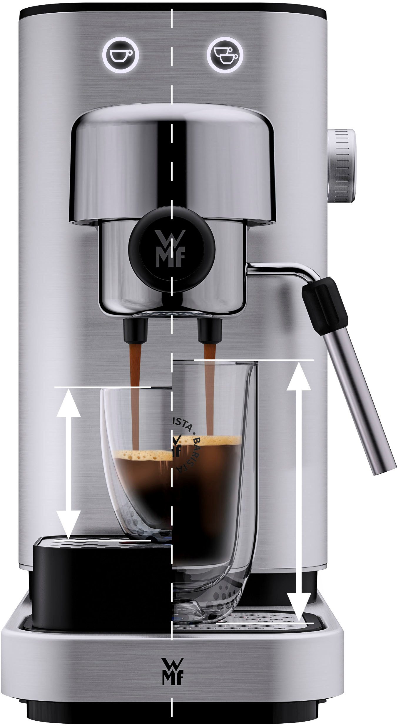 WMF Espressomaschine LONO, kompakt, elegant, 15 bar, 1350 Watt, Milchschaumdüse, Cromargan