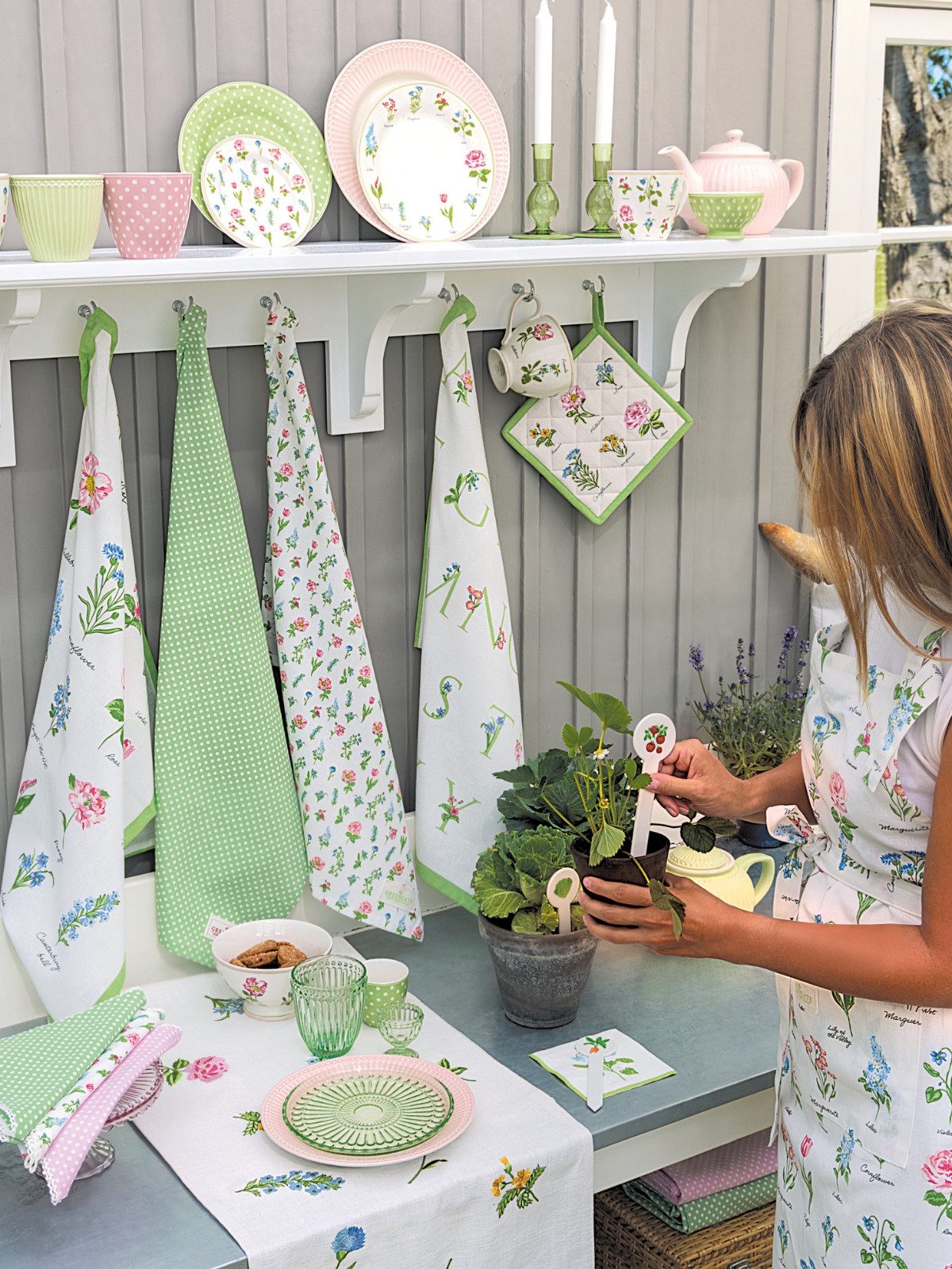 Greengate Geschirrtuch Agnes Geschirrtuch bedruckt letter white 70x50cm