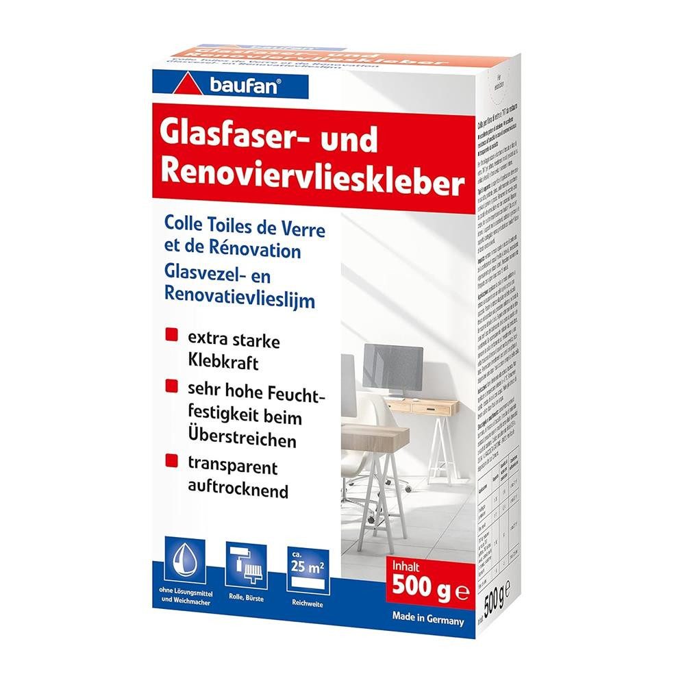 baufan® Tapetenkleber Glasfaser- & Renoviervlieskleber 500 g Kleber für schwere Wandbeläge