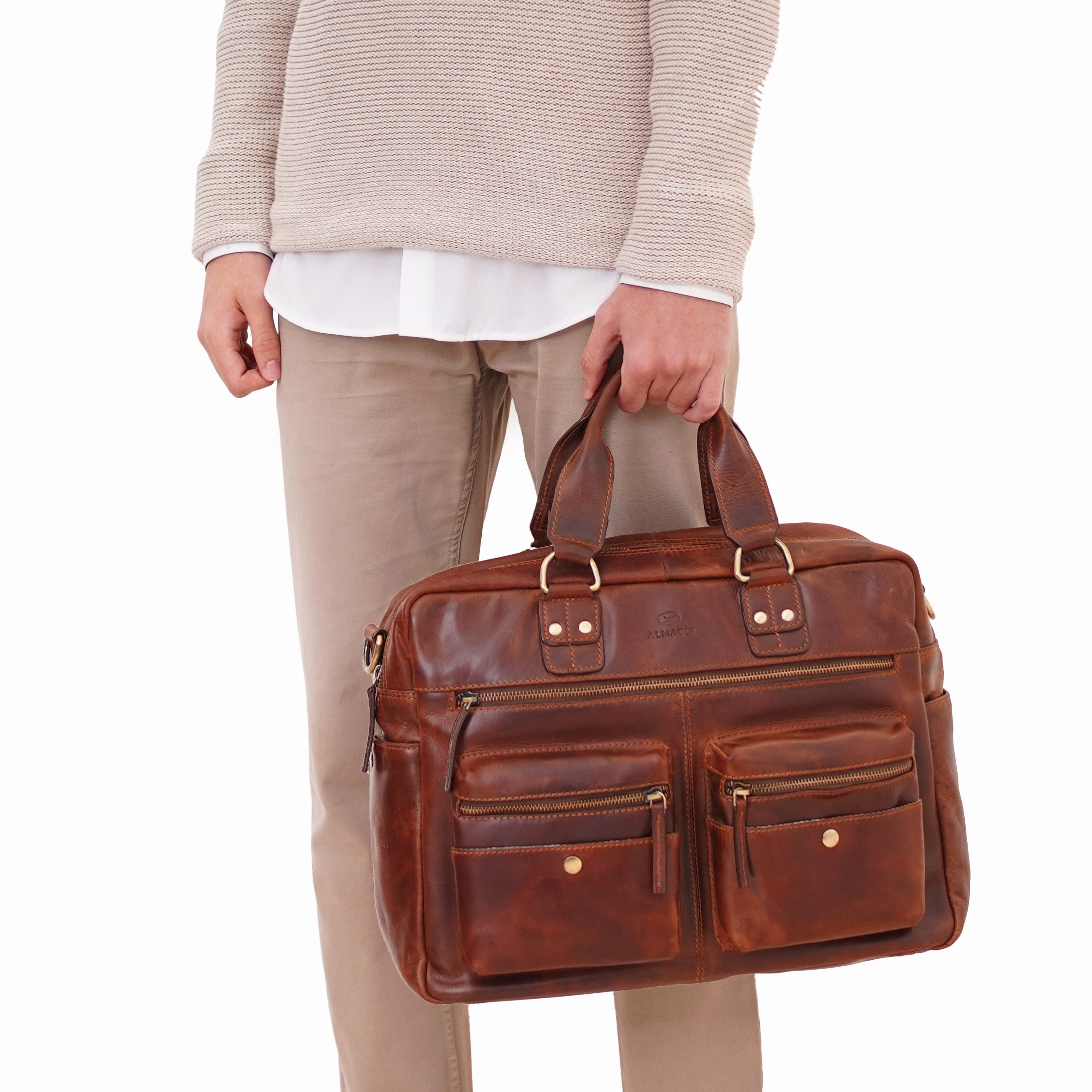 Businesstasche Leder Laptoptasche Ledertasche 15 Zoll Aktentasche Braun