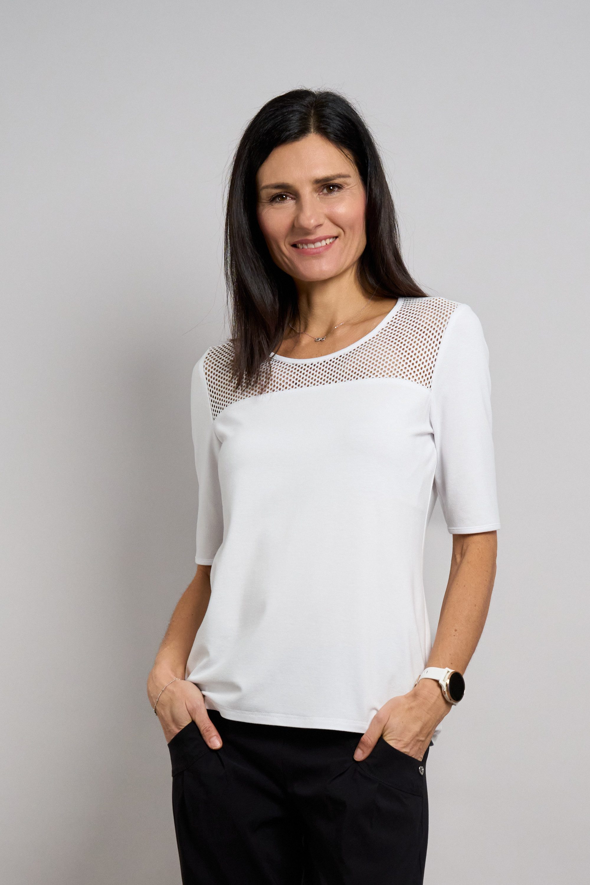 Seidel Moden Rundhalsshirt mit transparenten Lochmuster vorne - MADE IN GERMANY